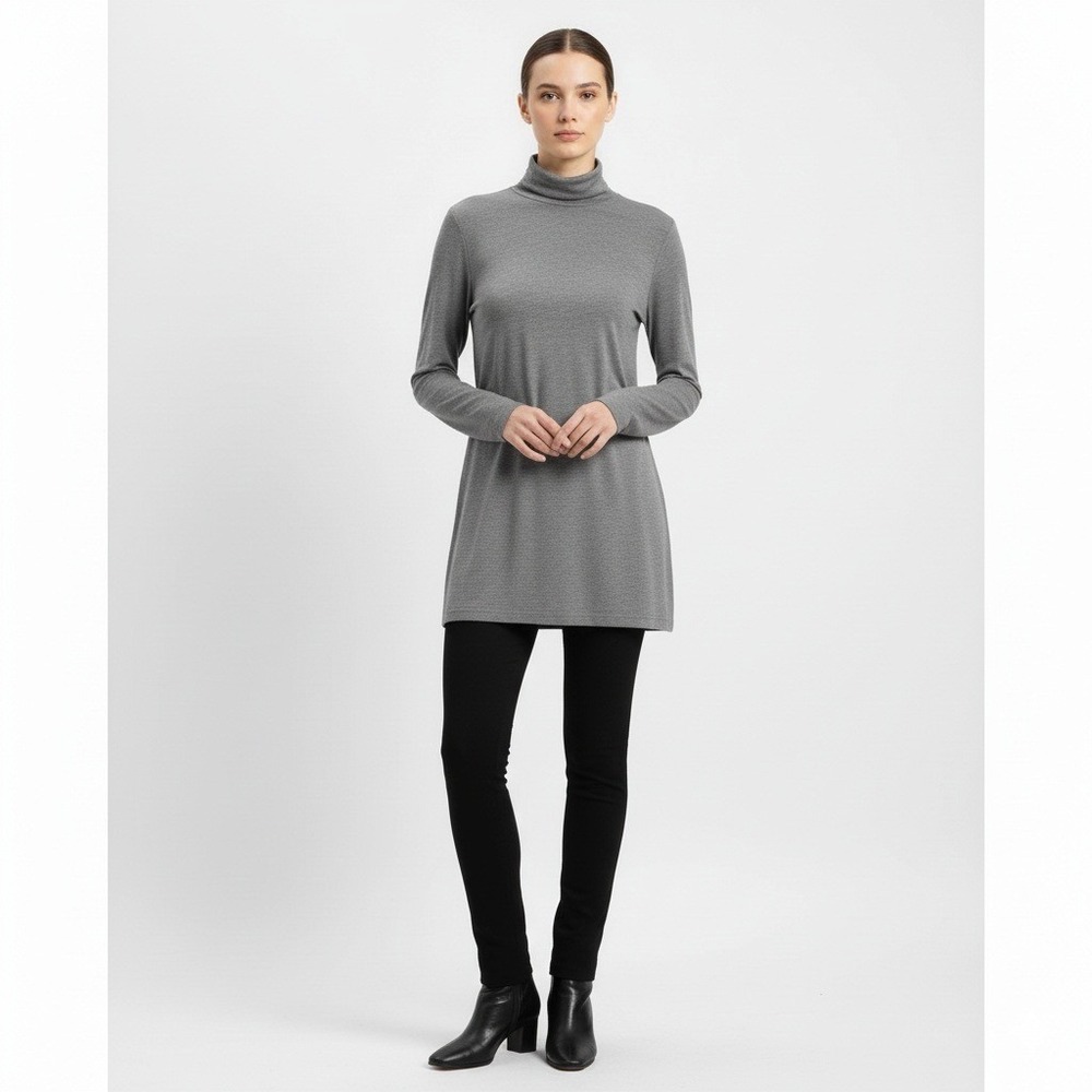 J.Jill Luxe Supima Turtleneck Tunic Gray Long‎ Sleeve Top Women's Small Soft
